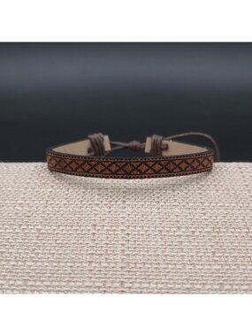 6 Inch Leather Tooled Geometric Patterned Adjustable Bracelet B1249